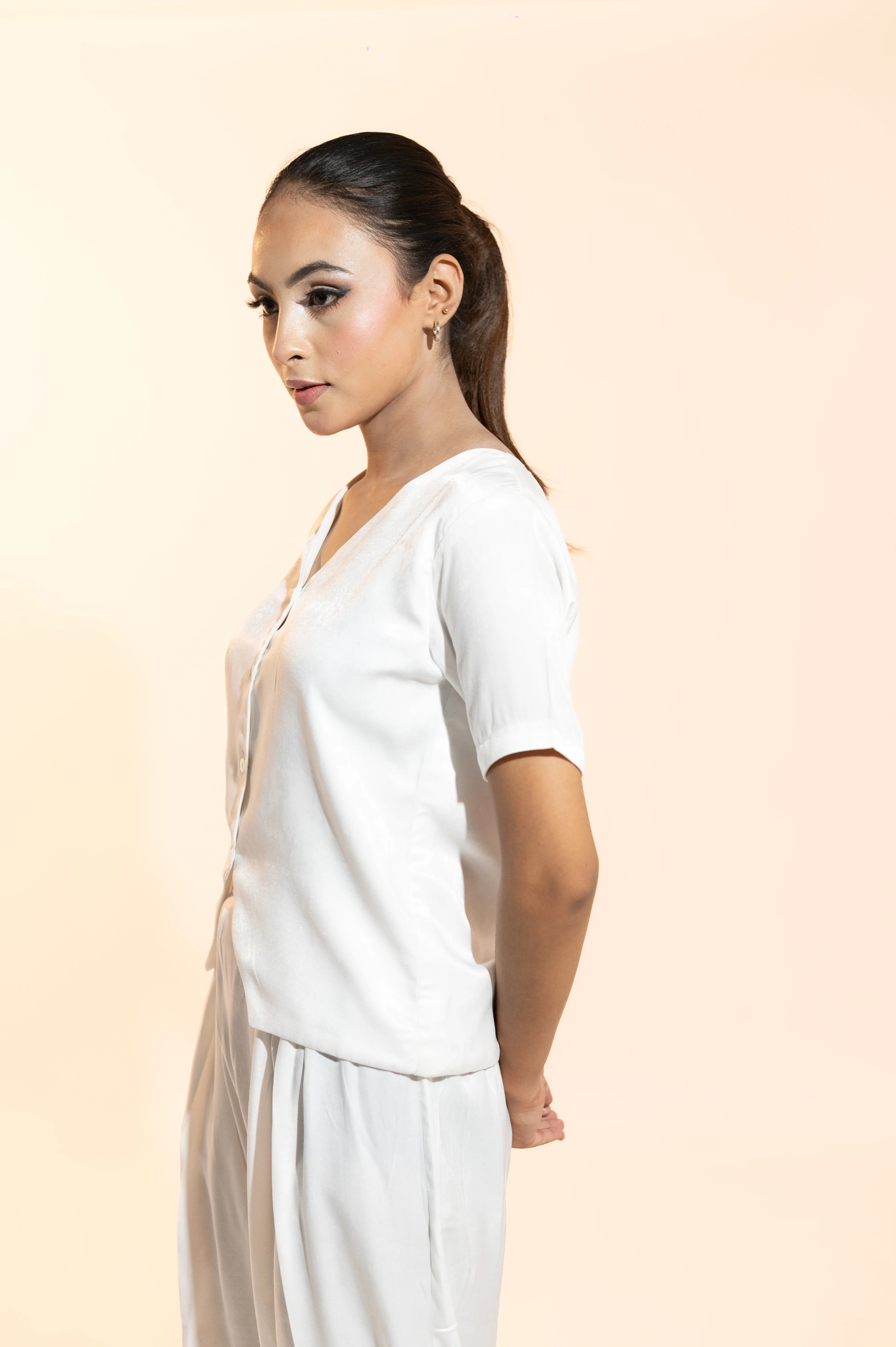 White V-Neck Waistcoat Set