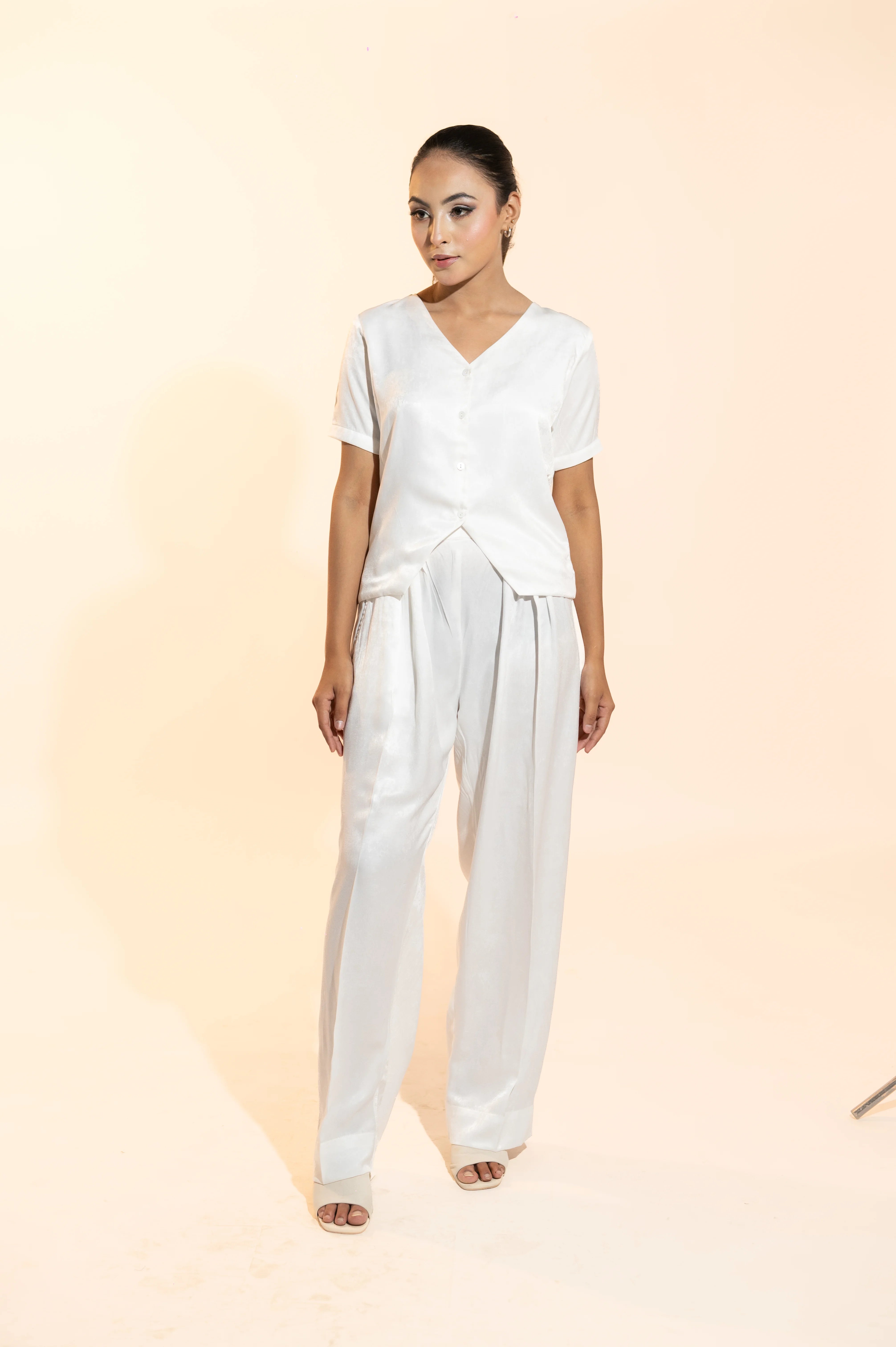White V-Neck Waistcoat Set