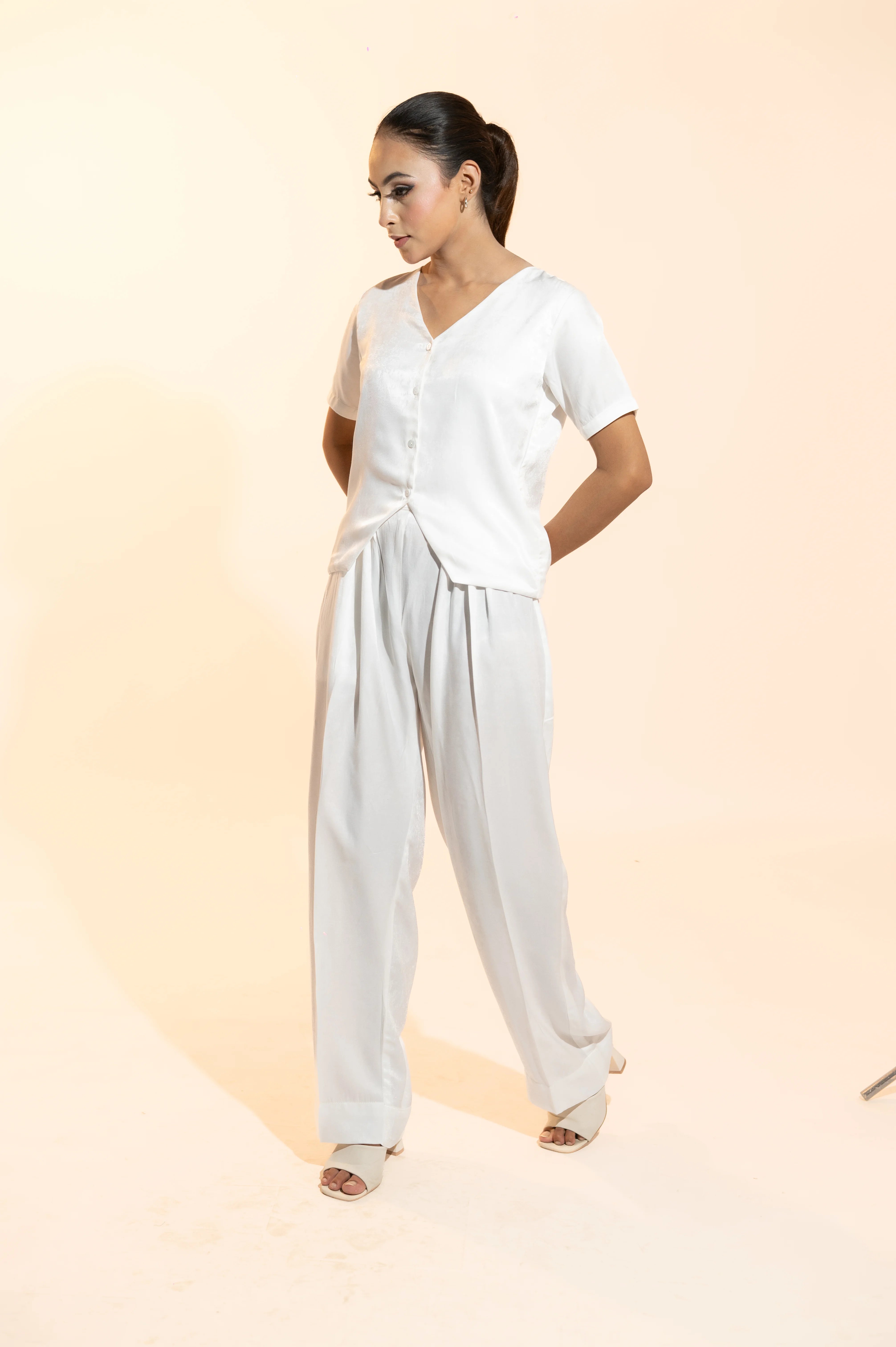 White V-Neck Waistcoat Set