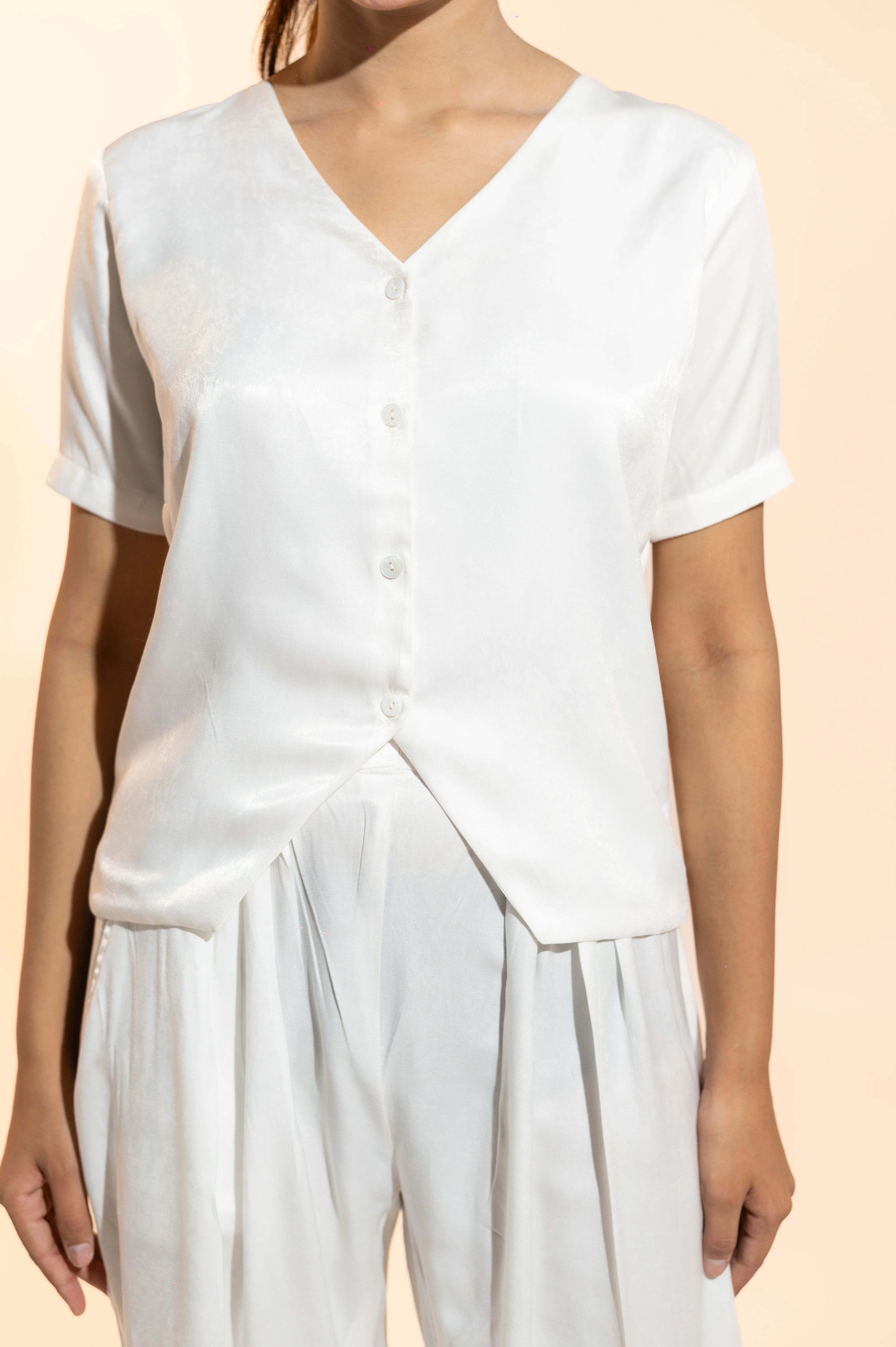 White V-Neck Waistcoat Set