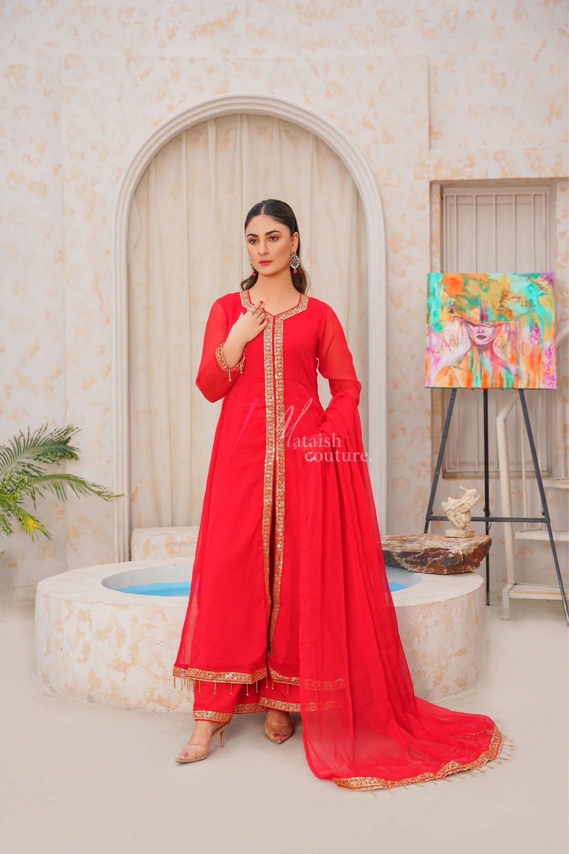 Trendy Red Dress - Mataish Couture