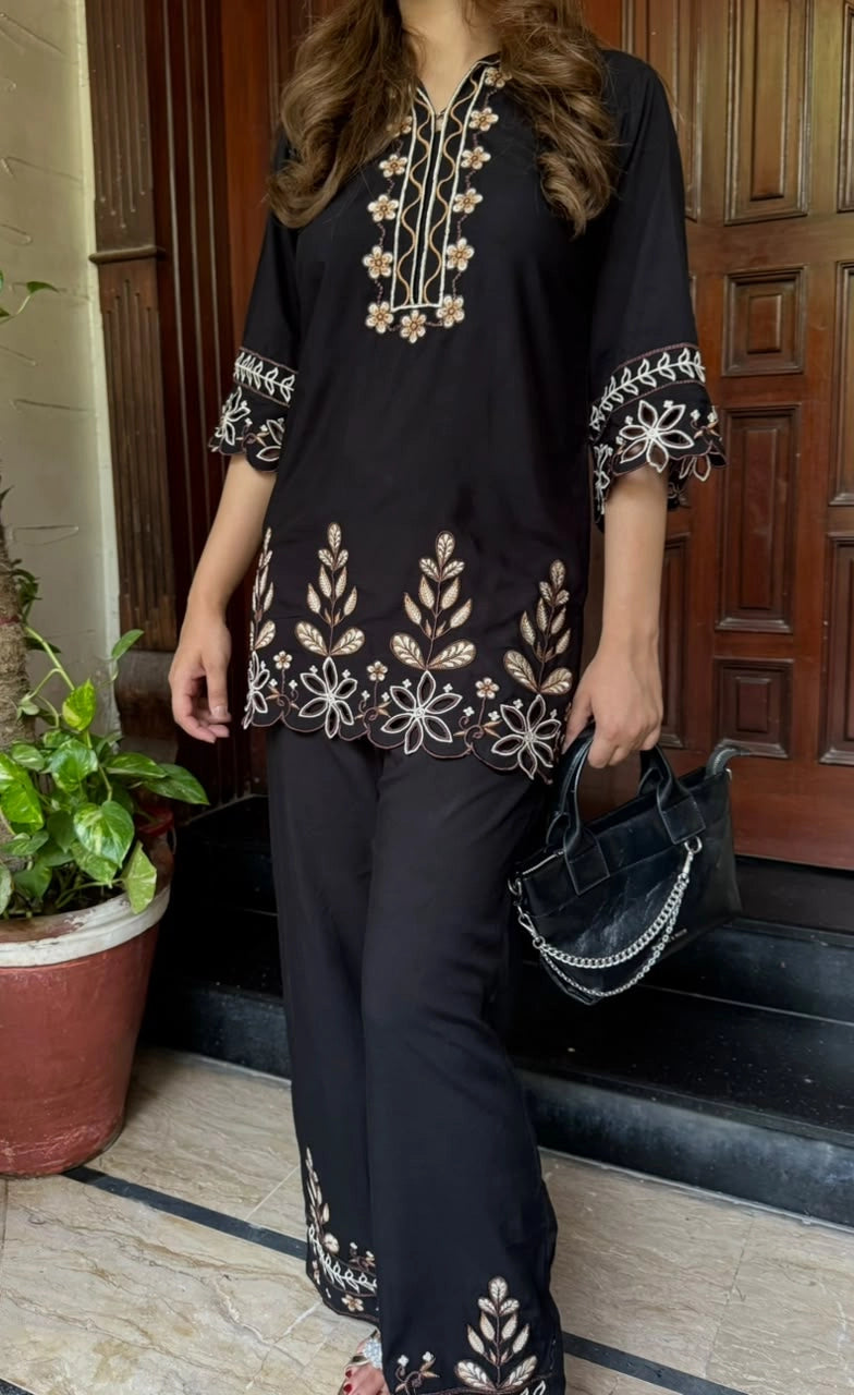 Botanica Black Embroidered Linen Co-ord Set