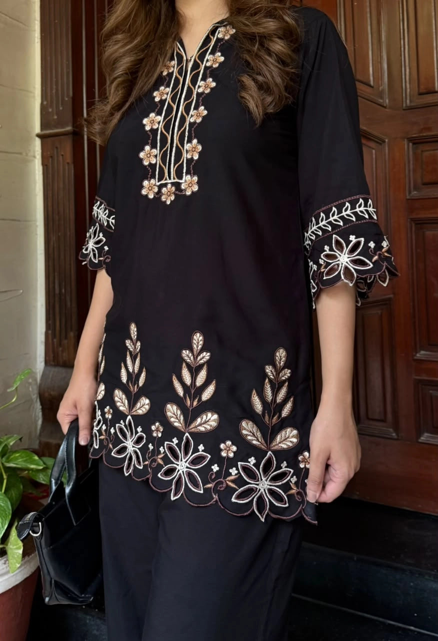 Botanica Black Embroidered Linen Co-ord Set