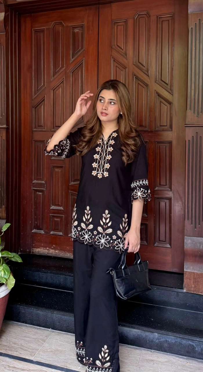 Botanica Black Embroidered Linen Co-ord Set