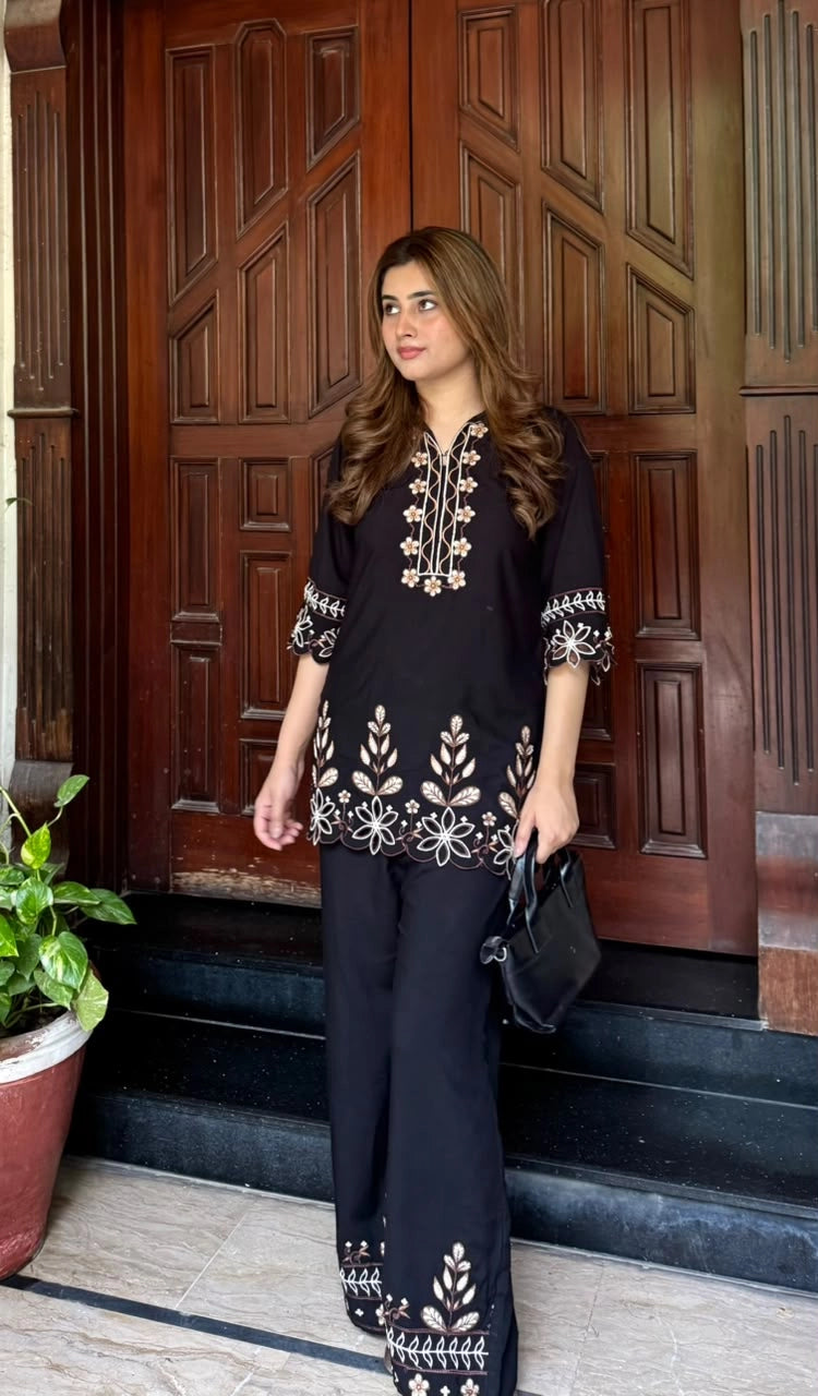 Botanica Black Embroidered Linen Co-ord Set
