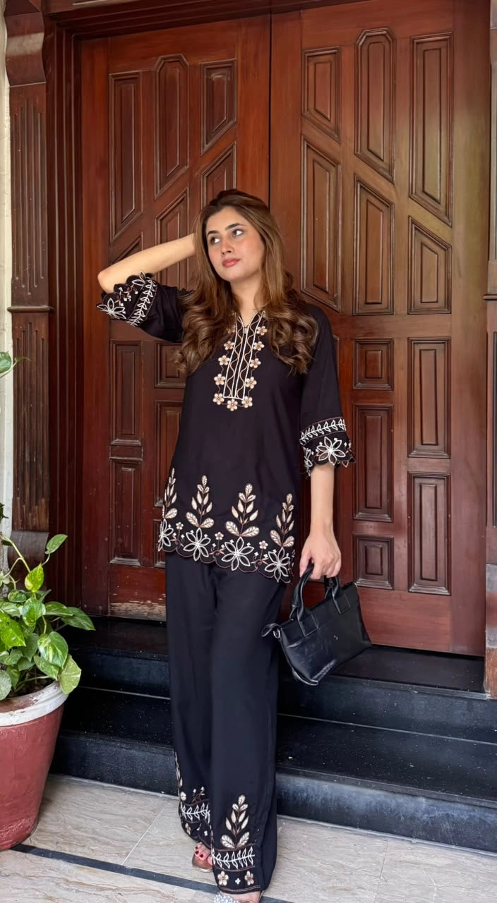 Botanica Black Embroidered Linen Co-ord Set