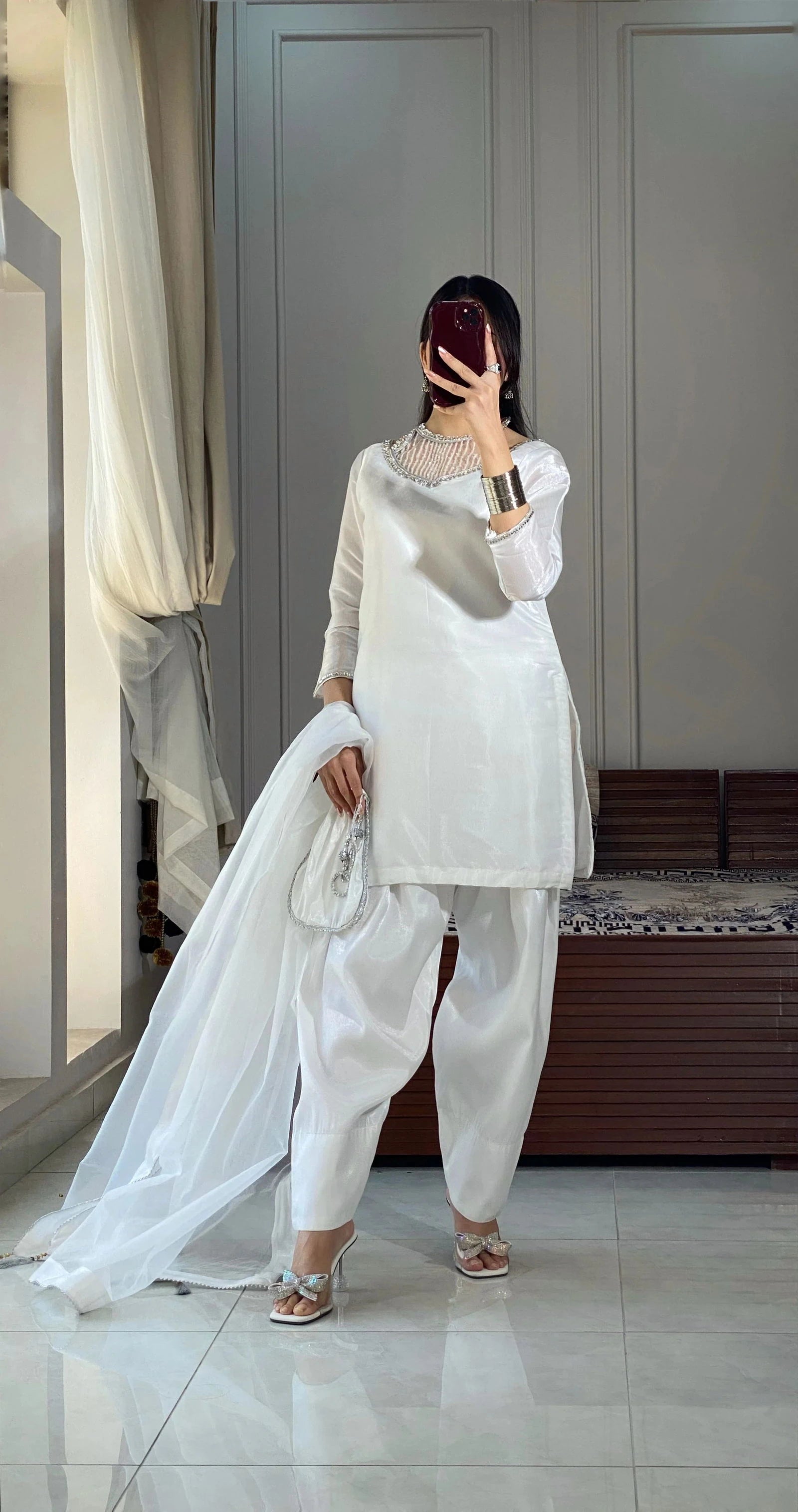 White Farshi Shalwar - Mataish