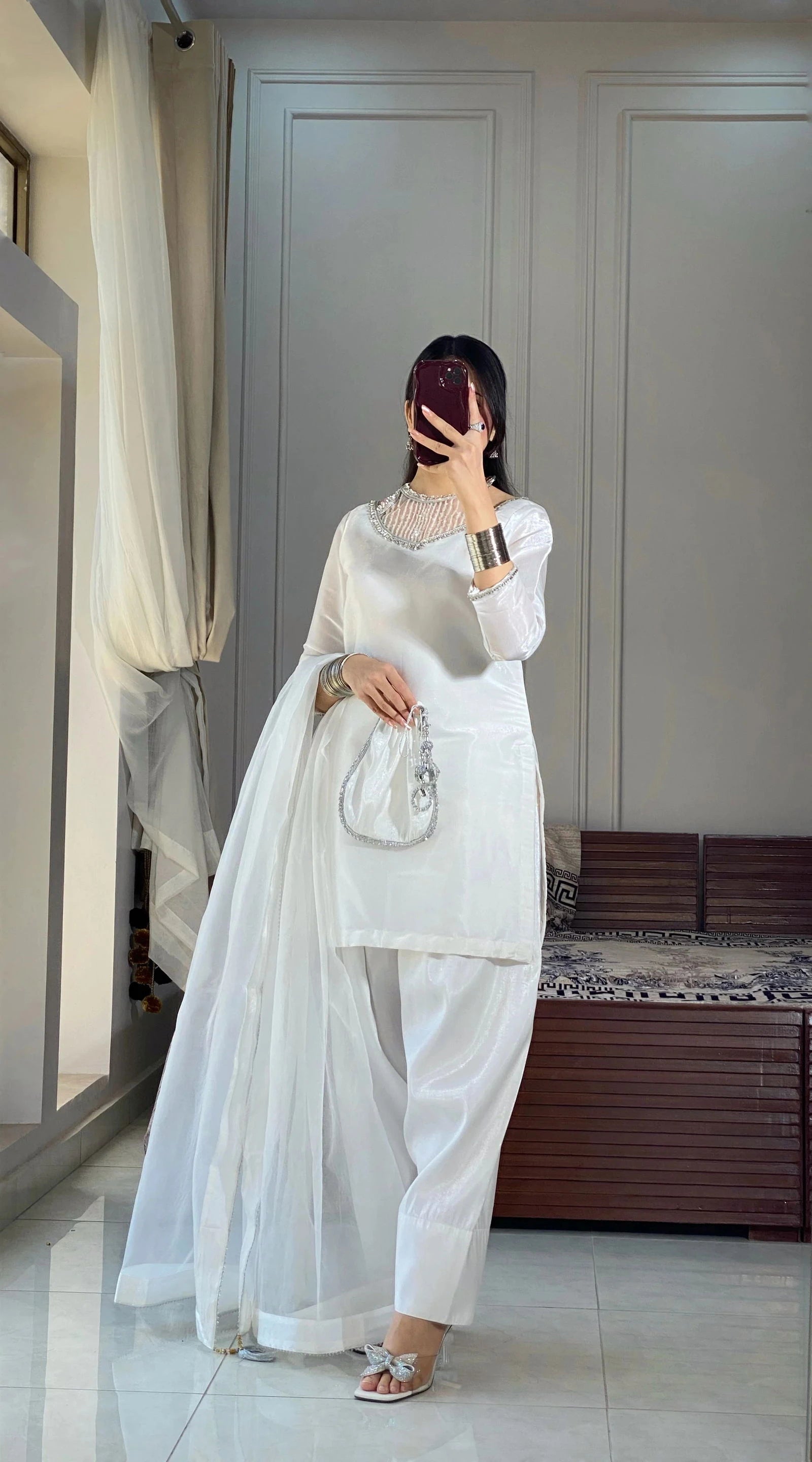 White Farshi Shalwar - Mataish