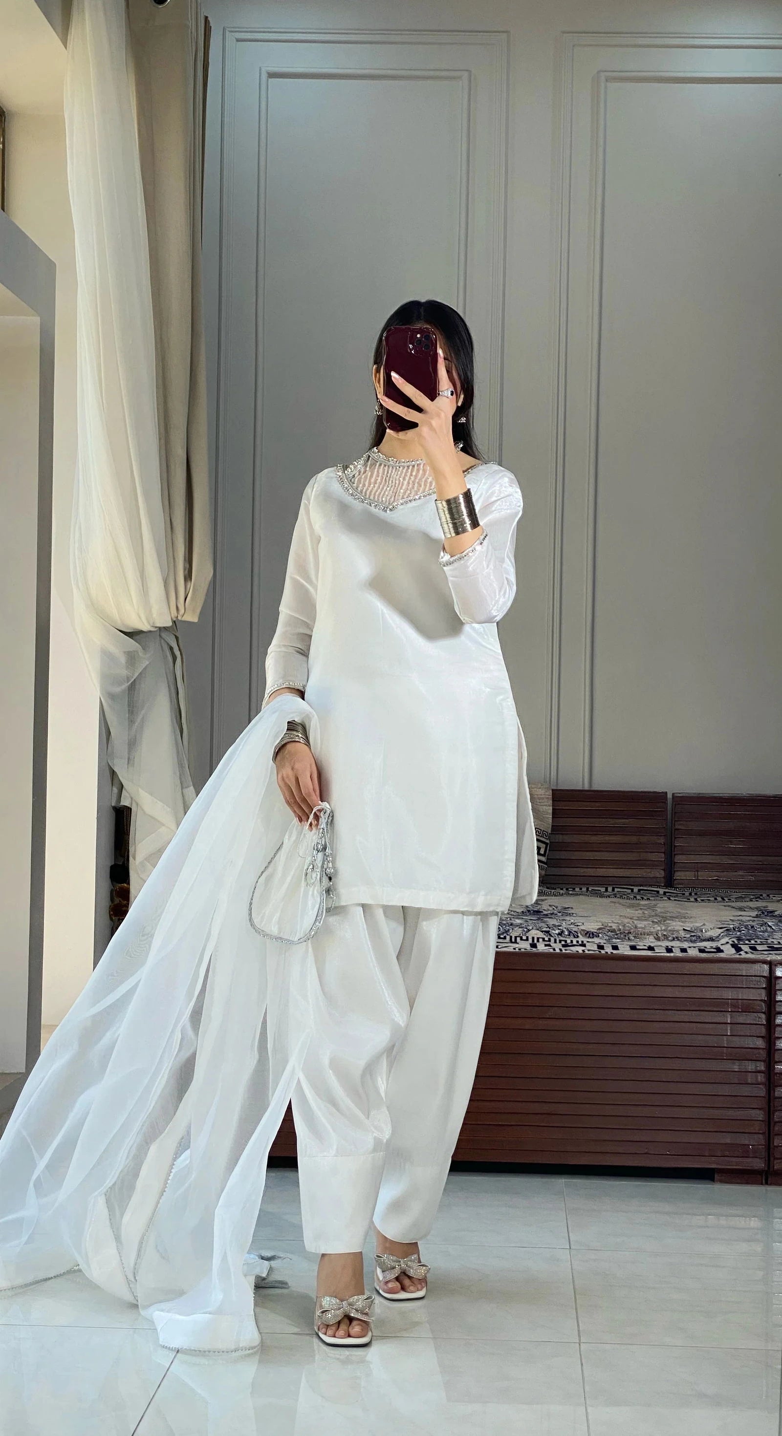 White Farshi Shalwar - Mataish