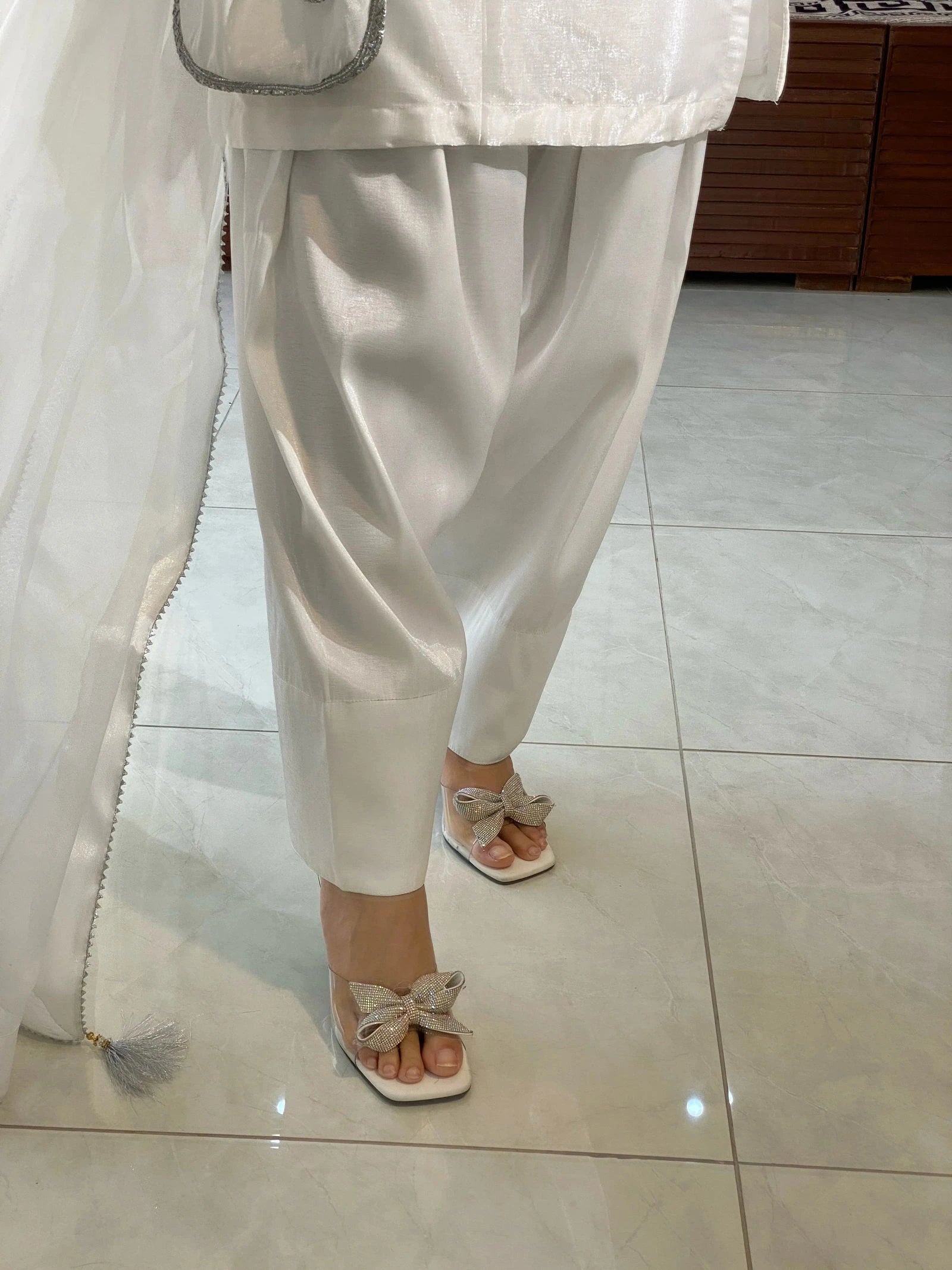 White Farshi Shalwar - Mataish