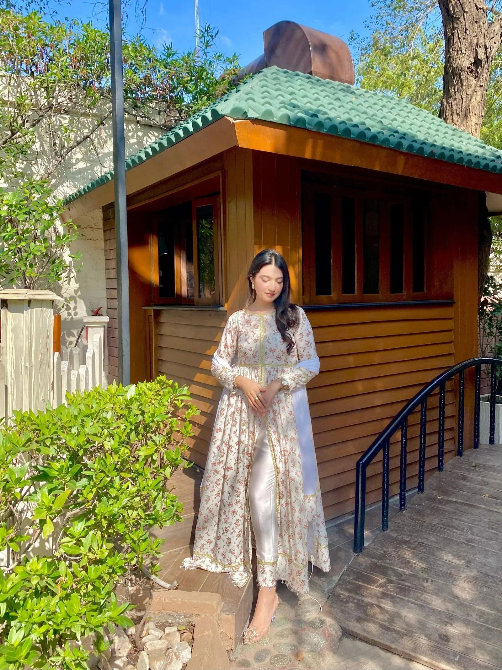 White Floral Anarkali - Mataish