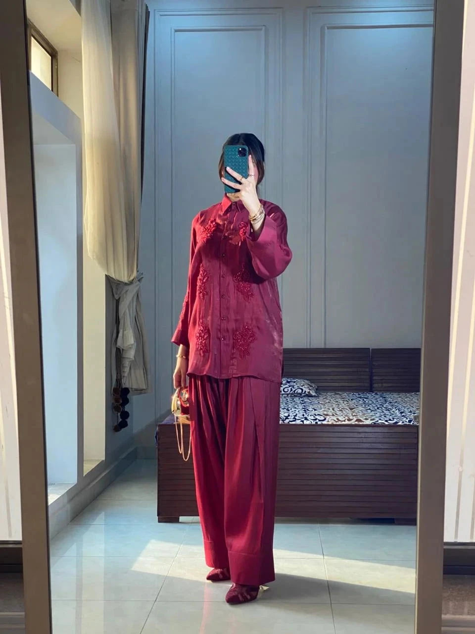 Wine Red Farshi Shalwar - Mataish