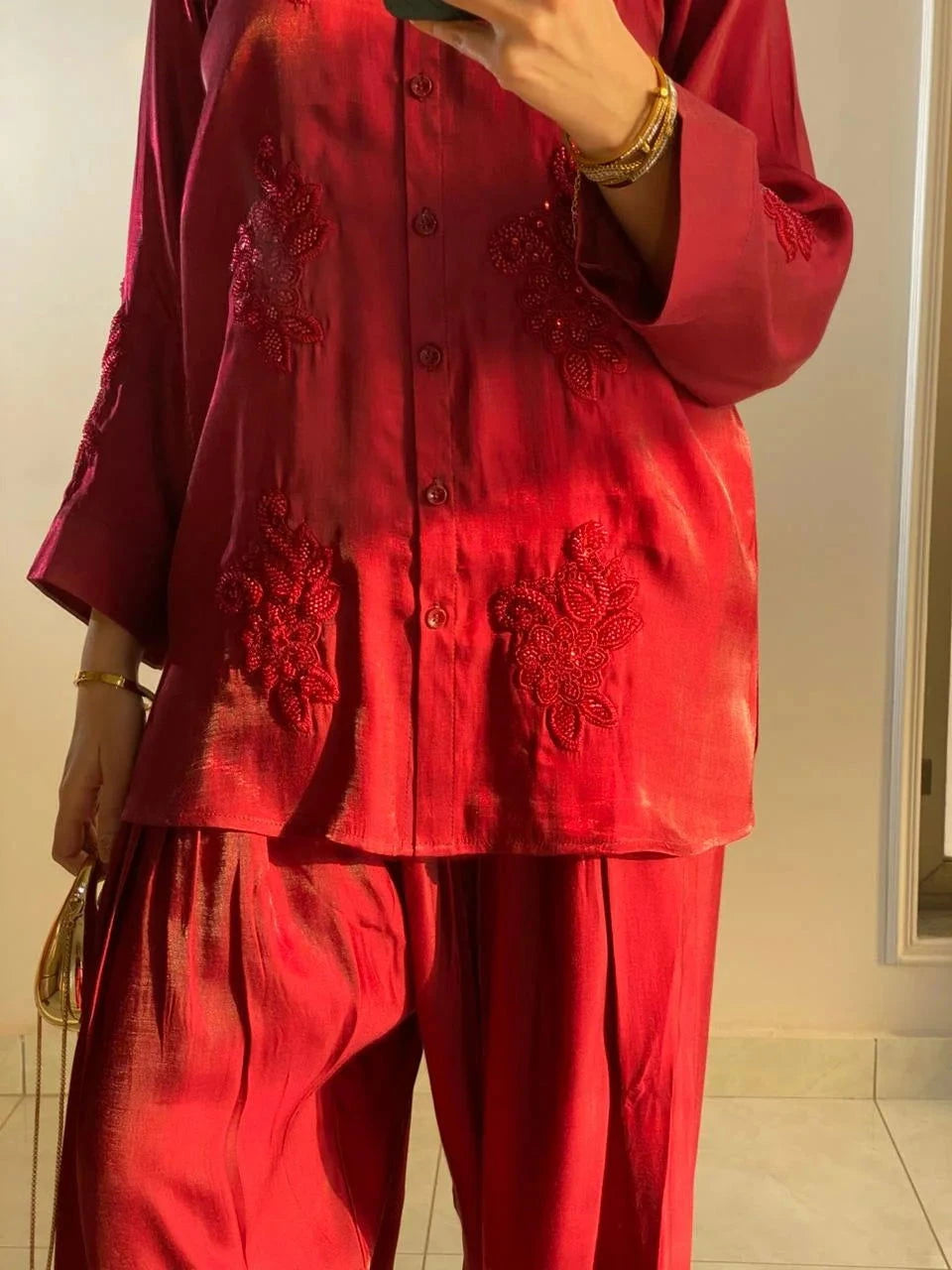 Wine Red Farshi Shalwar - Mataish