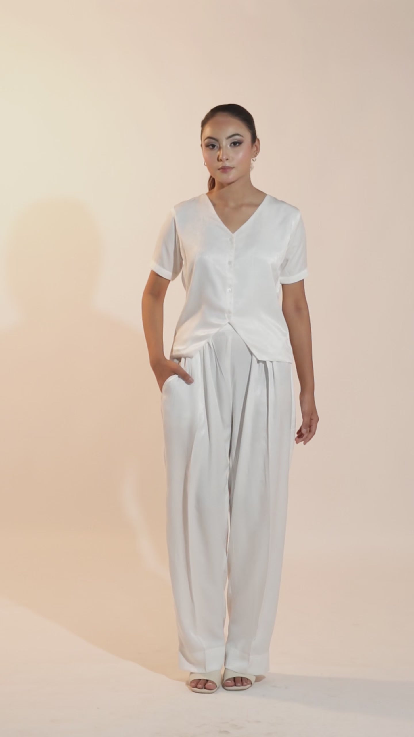 White V-Neck Waistcoat Set