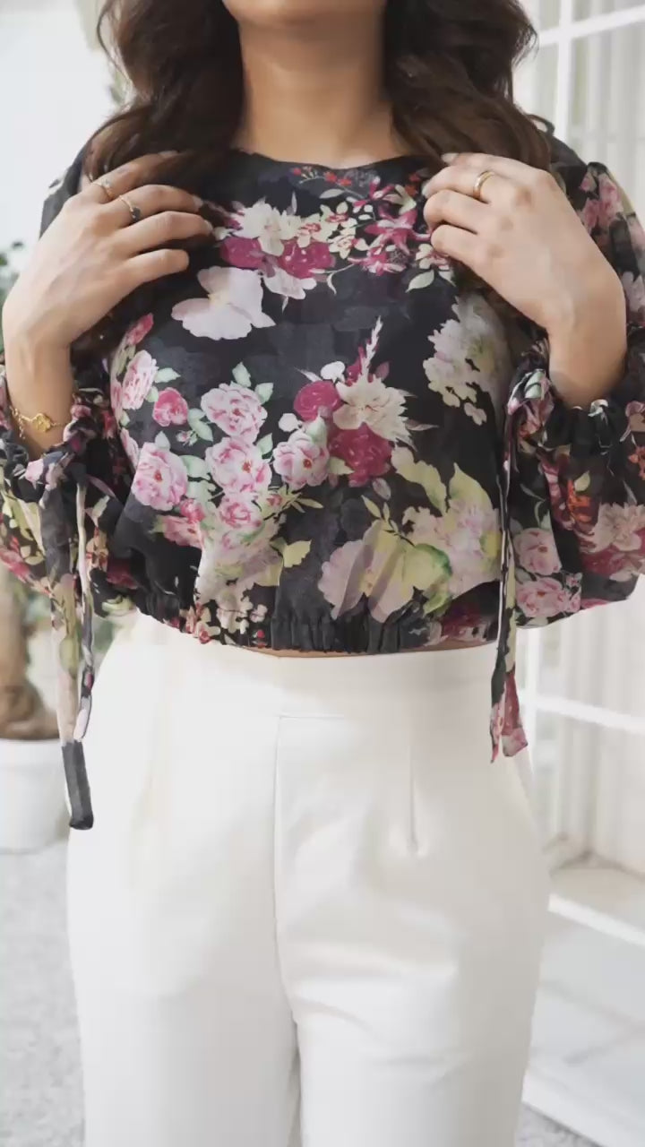 Black Floral Crop-Top