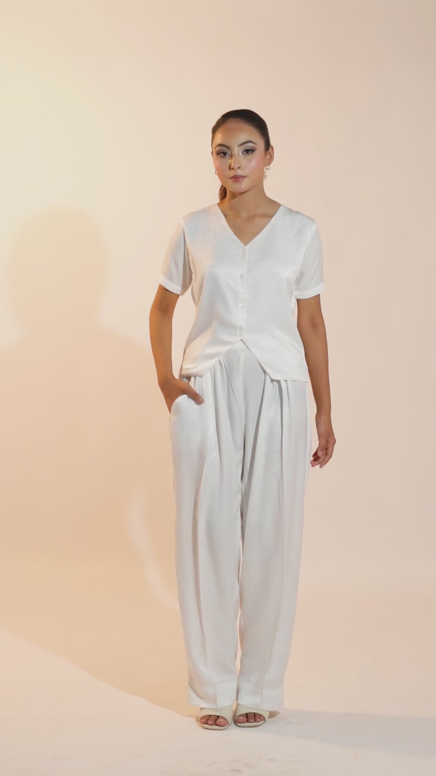 White V-Neck Waistcoat Set