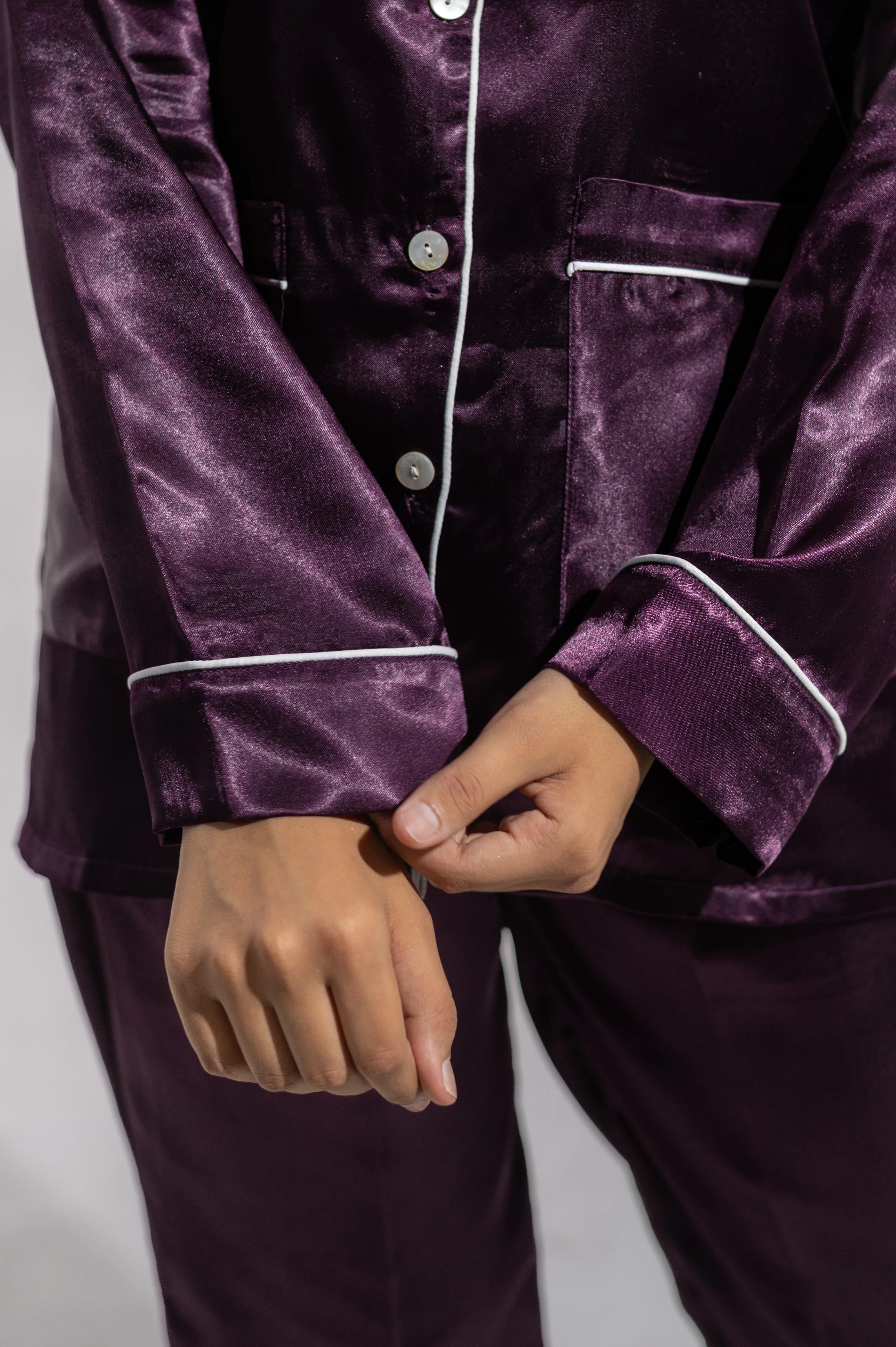 Plum Two Piece Satin Nightwear
