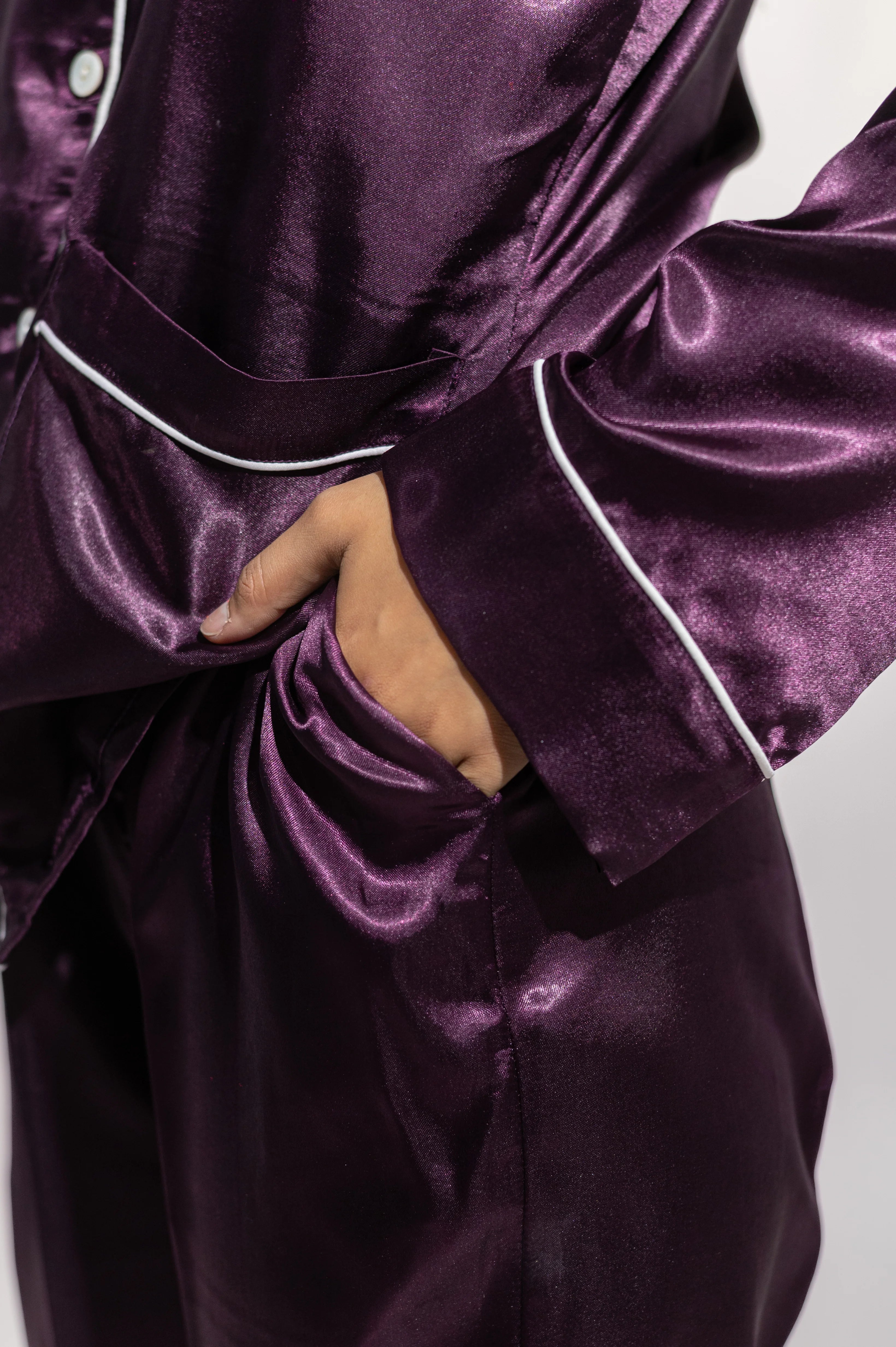 Plum Two Piece Satin Nightwear
